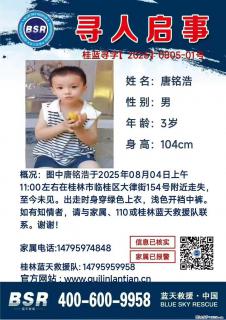 【寻人启事】图中唐铭浩于2025年08月04日上午11:00左右在桂林市临桂区大律街154号附近走失 - 河源28生活网 heyuan.28life.net